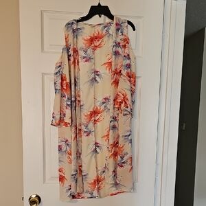 Pinkblush Cream Floral Cold-Shoulder Kimono with Orange & Blue Blooms